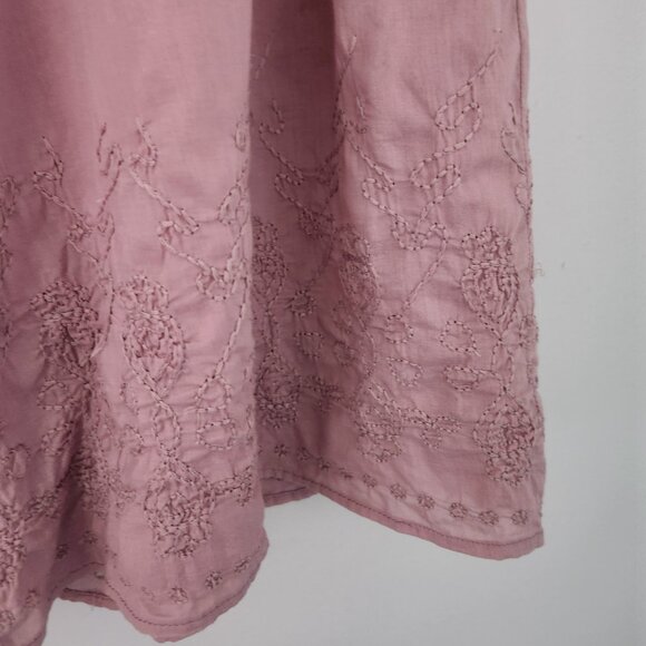 6 MERONA knee length SKIRT lined embroidered pink mauve 100% cotton dusty rose - Picture 6 of 9